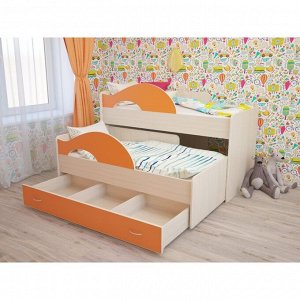 Кровать двухъярусная выкатная Матрешка 800х1600 с ящиком Оранж/млечный дуб