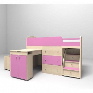 Кровать-чердак Ярофф Малыш 700x1600 дуб молочный розовый