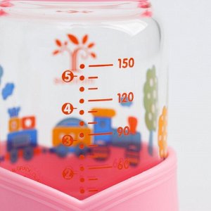 Бутылочка для кормления, стекло, 150 мл., цвет розовый