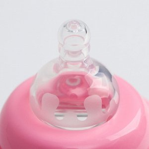 Бутылочка для кормления, приталенная, стекло, широкое горло, 260 мл., цвет розовый