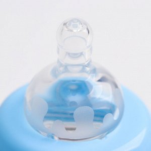 Бутылочка для кормления, приталенная, стекло, широкое горло, 260 мл., цвет голубой
