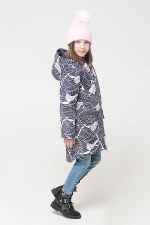 Пальто(Осень-Зима)+girls (темно-серый, розовые листья)