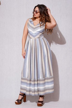 Платье 2348 голубой/серый/бежевый/белый/дизайн-полоска