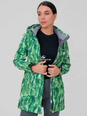 Женский осенний весенний костюм спортивный softshell зеленого цвета 019221Z