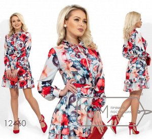 Платье-мини с цветочным принтом и воротником со сборкой на завязке Фабрика Моды 12460