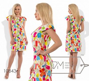 Платье-мини прямого кроя из принтованной стрейч вискозы с рукавами-крылышками Фабрика Моды 10843
