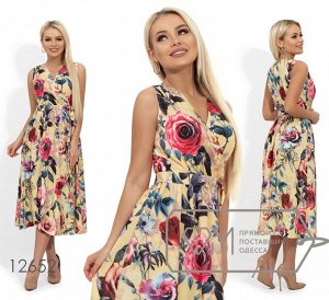 Платье-миди на запах с цветочным принтом и закругленным подолом Фабрика Моды 12652
