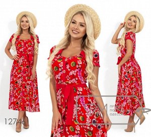 Платье-халат прямого кроя с цветочным принтом, контрастным воротником, манжетами и съемным поясом по талии Фабрика Моды 12746