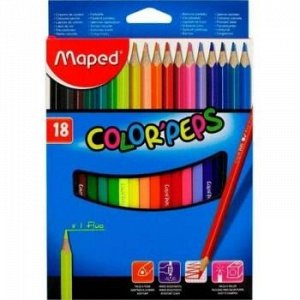 Карандаши 18цв Color`Peps 183218 трехгранные из липы, ударопрочный грифель Maped {Китай}