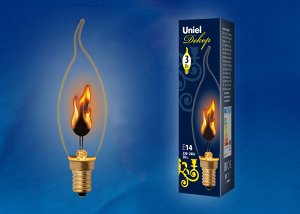 Лампа декоративная с типом свечения "эффект пламени" IL-N-CW35-3/RED-FLAME/E14/CL. Форма «свеча на ветру», прозрачная. Картон.