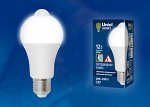 LED-A60-12W/4000K/E27/PS+MS PLS10WH Лампа светодиодная с датчиком освещенности и датчиком движения.  Форма &quot;A&quot;, матовая. Белый свет (4000K). Картон. ТМ Uniel