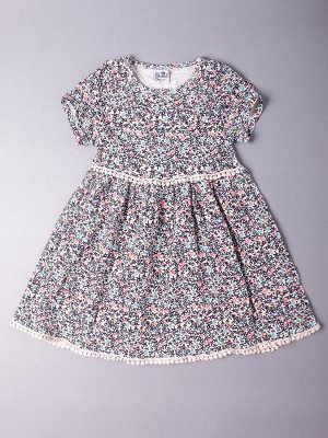 Платье трикотажное с коротким рукавом для девочки, мелкие цветочки, белый 3 года