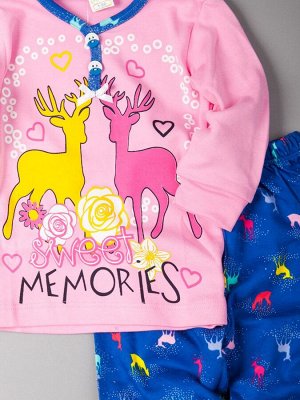 Пижама для девочки с длинными рукавами, цветные олени, розовый 7-122