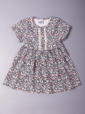 Платье трикотажное с коротким рукавом для девочки, мелкие цветочки, белый Рост 98