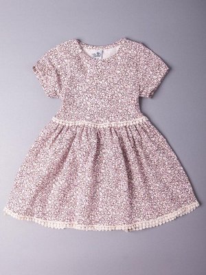 Платье трикотажное с коротким рукавом для девочки, белые цветочки, светло-розовый Рост 92