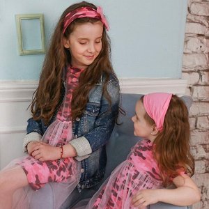 Платье для девочки с фатином + повязка " Милитари", розовый 116-122