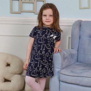Платье для девочки с рисунком, Собачки, тёмно-синее 47см - 50см (1,5-3 лет)
