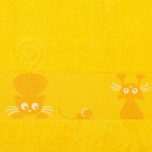 Полотенце махровое с бордюром «Кошки» цвет жёлтый, 50х90см