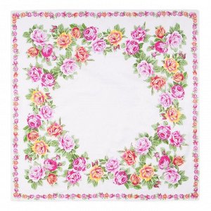 Платок текстильный женский, цвет белый/цветы, размер 80*80