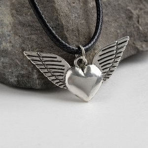 Кулон на шнурке "Сердце" ангел, цвет чернёное серебро, 45см