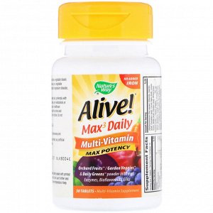 Nature's Way, Живой! Max3 Daily, Мультивитамины, Без добавления железа, 30 таблеток