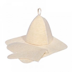 Набор для бани и сауны из трёх предметов белый (шапка, коврик, рукавица) Hot Pot