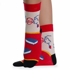 Носки хлопковые с оригинальным принтом " Super socks LTB-205 " красные р:37-43