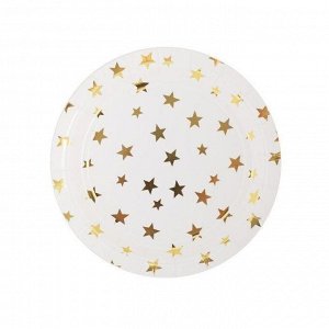 Тарелка Белая с золотыми звездами 23 см, 1,8x23x23