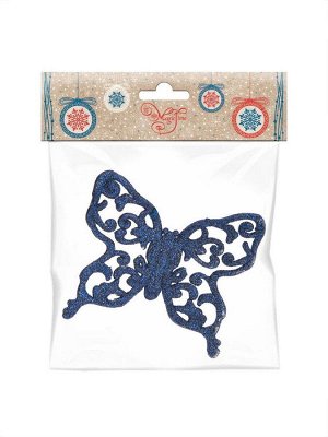 Новогоднее подвесное елочное украшение Бабочка в синем, 9,5x8