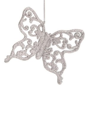 Новогоднее подвесное елочное украшение Бабочка в серебре, 9,5x8