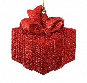 Новогоднее подвесное елочное украшение Подарок красный 8x8,5x0