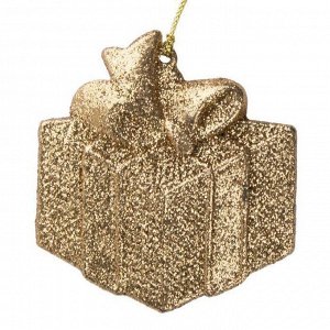 Новогоднее подвесное елочное украшение Подарок золотой 8x8,5x0