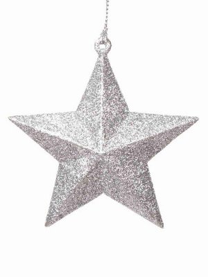 Новогоднее подвесное елочное украшение Звезда в серебряном глиттере 10x9,5x3