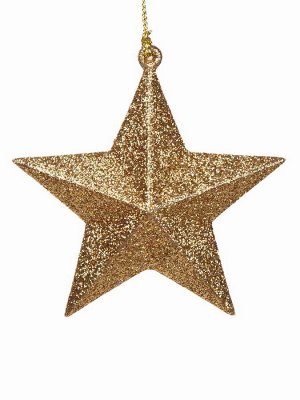 Новогоднее подвесное елочное украшение Звезда в золотом глиттере 10x9,5x3