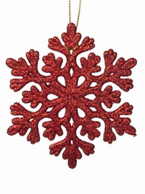 Новогоднее подвесное елочное украшение Снежинка ажурная красная 9x8x0
