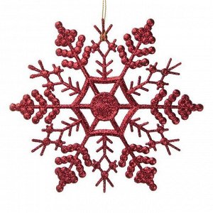Новогоднее подвесное елочное украшение Снежинка-паутинка красная 16,5x16,5x0