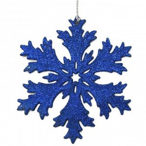 Новогоднее подвесное елочное украшение Снежинка в синем глиттере 11,7x11,7x0