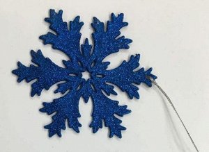 Новогоднее подвесное елочное украшение Снежинка в синем глиттере 11,7x11,7x0