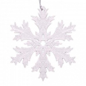 Новогоднее подвесное елочное украшение Снежинка в белом глиттере 11,7x11,7x0