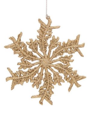 Новогоднее подвесное елочное украшение Снежинка с золотым глиттером 13,5x12x0