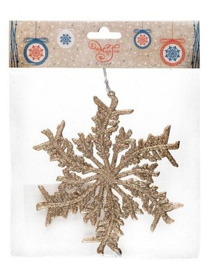Новогоднее подвесное елочное украшение Снежинка с золотым глиттером 13,5x12x0