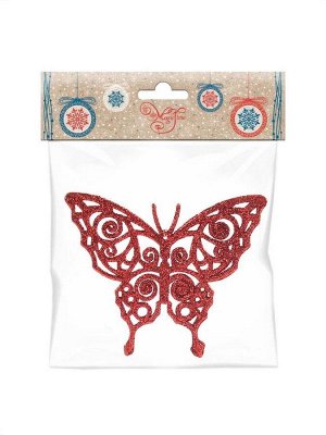 Новогоднее подвесное елочное украшение Бабочка красная 11x8,5x0