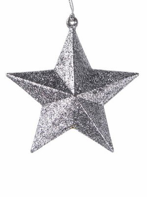 Новогоднее подвесное елочное украшение Звезда в серебряном глиттере 9