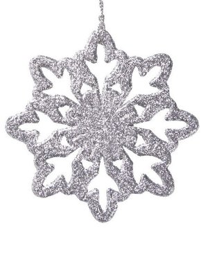 Новогоднее подвесное елочное украшение Снежинка-цветочек серебряная 10х10