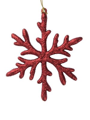 Новогоднее подвесное елочное украшение Снежинка с красным глиттером 12х12