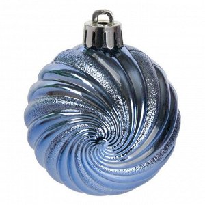 Новогоднее подвесное украшение Шар вихрь голубой, набор 6 шт.