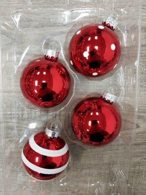 Новогоднее подвесное украшение шар набор 4шт Красный 6
