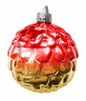 Новогоднее подвесное украшение - шар Шишка золото-красная, 8x8x8