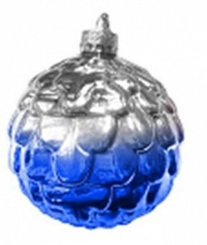 Новогоднее подвесное украшение - шар Шишка серебро-синяя, 8x8x8