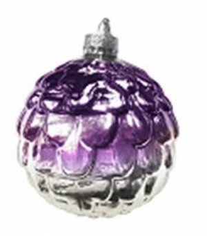 Новогоднее подвесное украшение - шар Шишка серебро-фиолетовая, 8x8x8